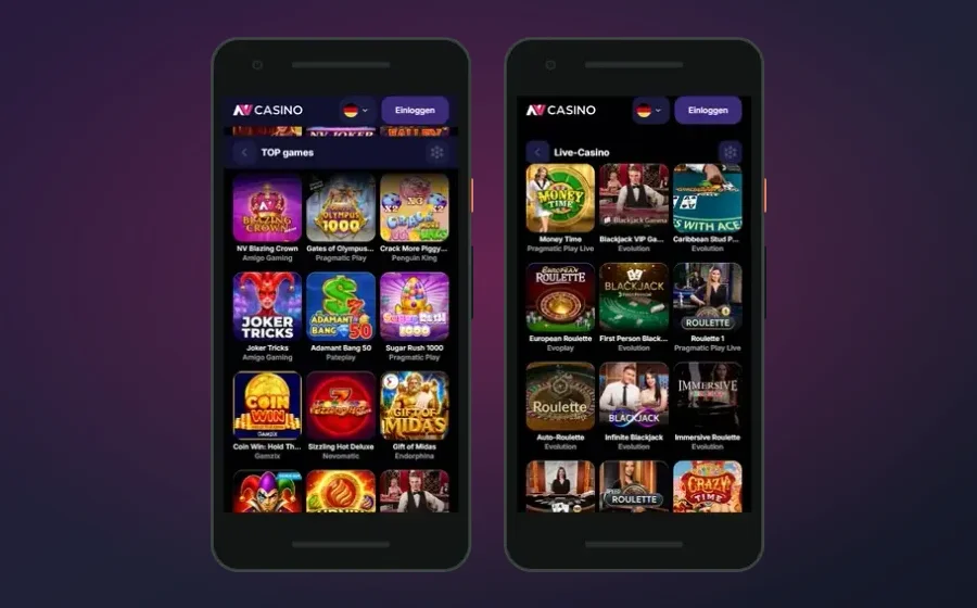 NVCasino App auf dem Handy